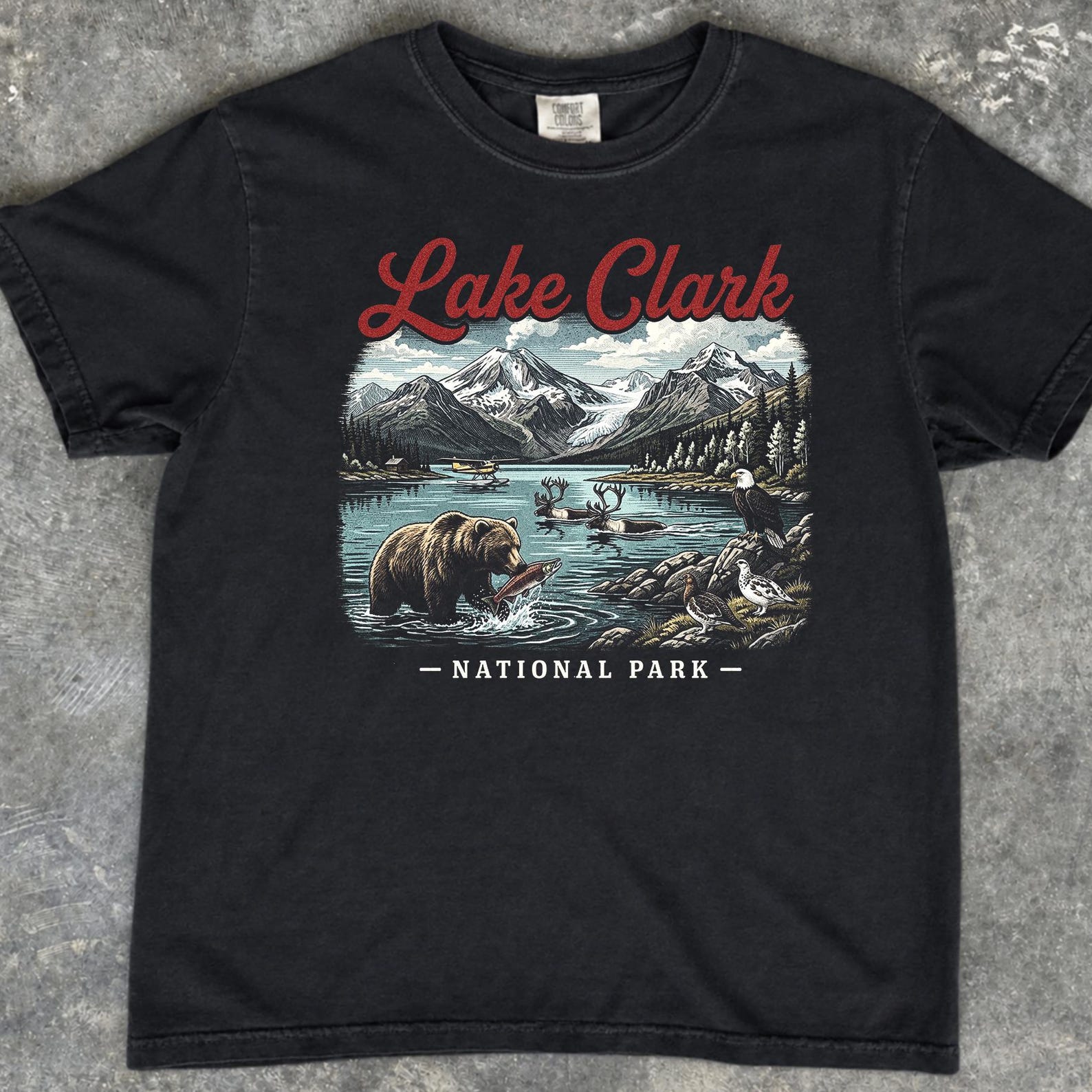 Lake Clark National Park Shirt, Vintage Alaska Wildlife Tee, Retro Bear Fishing Graphic, Wilderness Adventure Gift 4XL