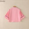ZANZEA Women Casual Stand Collar Flare Half Sleeve Loose Blouse