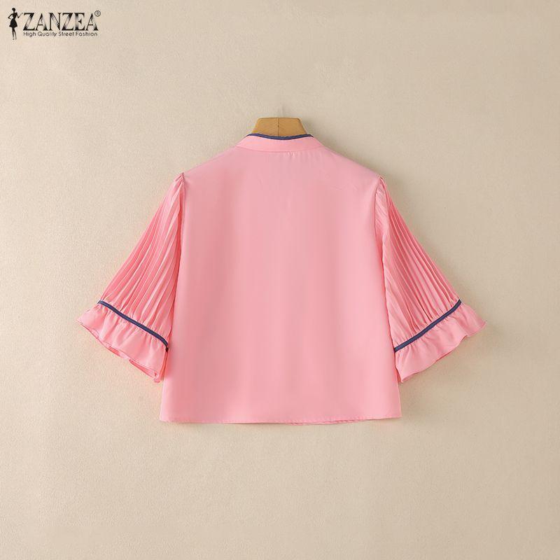 ZANZEA Women Casual Stand Collar Flare Half Sleeve Loose Blouse