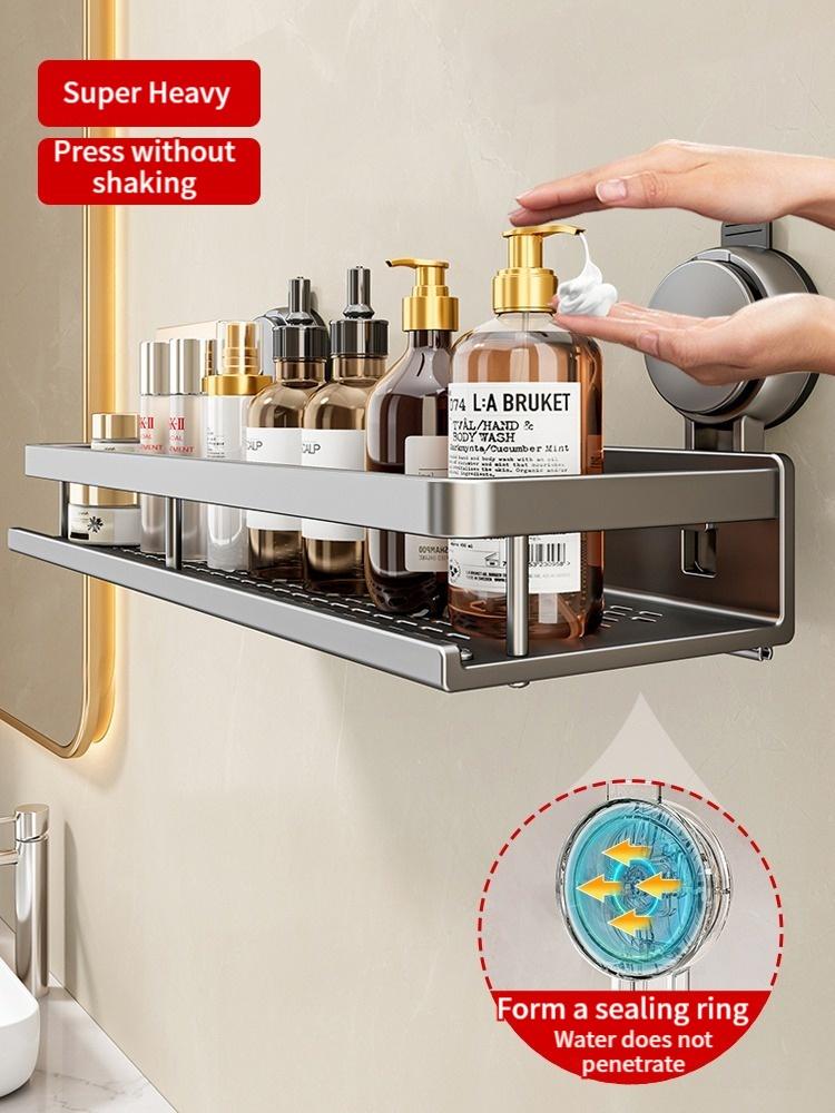 No Drill Suction Cup Suction Bathroom Rack Bathroom Shelf Toilet Space Aluminum Hanging Rack Bathroom Organizer Hang On The Wall