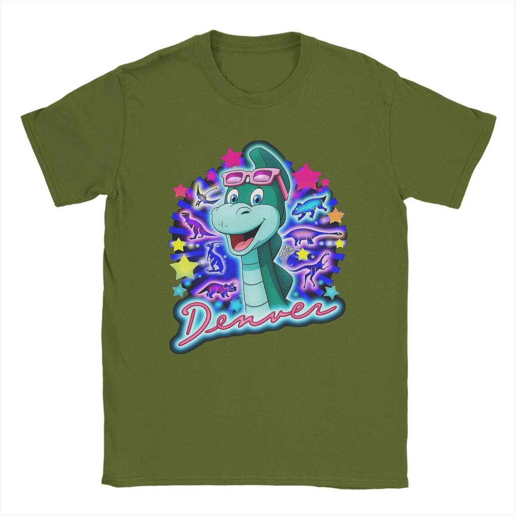 Retro 80s Animated Cartoon T Shirts Men's Cotton Fashion for Male T-Shirt Crew Neck Denver The Last Dinosaur Clothes 6XL