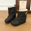 Retro polka dot style comfortable round head medium tube fashion boots women's autumn new small inner height increase big head women's boots