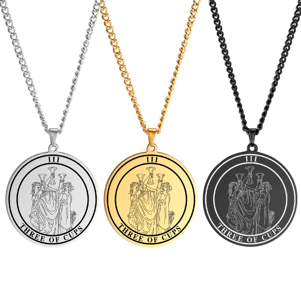 LIKGREAT Gold Color The Cups Tarot Necklace Men Stainless Steel Jewelry Minor Arcana Talisman Pendant Lucky Amulet Birthday Gift