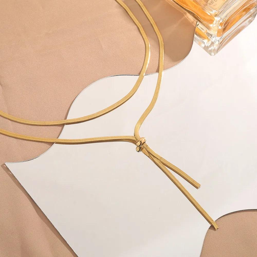 Temperament Double Wear Stainless Steel Sweater Chain Pendant Necklace for Women Charm Long Simple Chokers Jewelry Accessories