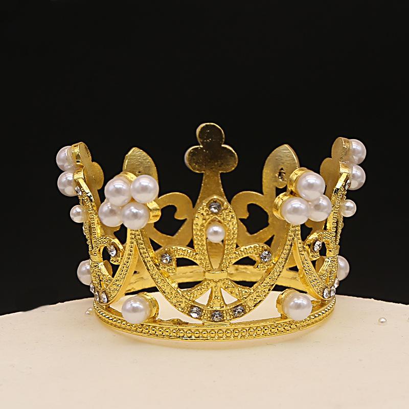Children's Round Cake Crown Gift Baking Decoration Accessories Birthday Alloy Pearl Headdress Accessories Ornaments