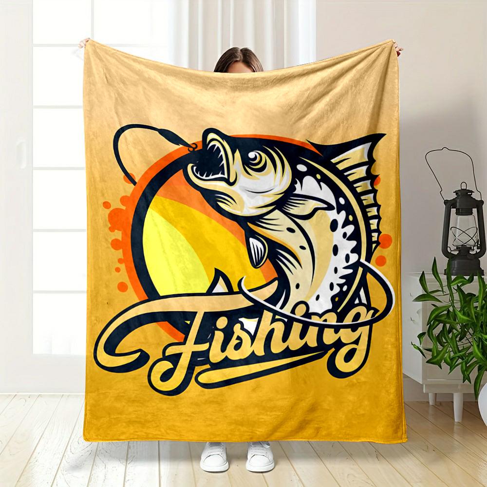 Fishing Graphic with Sunset and Hook Design Flannel blanket for bedroom, living room, sofa, and nap sofas.