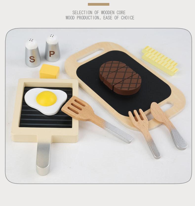 Wooden Kids' Role-Play Steak Cutting Kitchen Toy Set