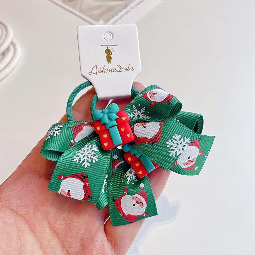 Bells Santa Claus Kids Hair Band Christmas Hair Ring Bow Rubber Band Christmas Hair Rope