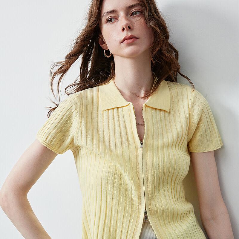 Women's Linen-Feel Slim-Fit Zip Polo Knit Top