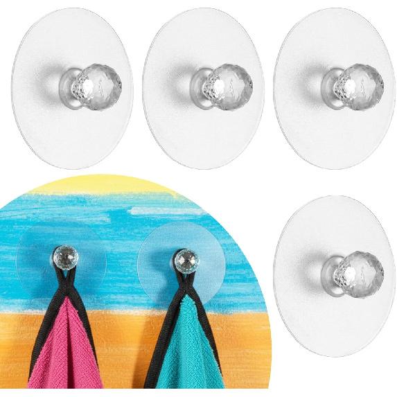 4Pcs Stick on Knobs Clear Cabinet Drawer Knob Self-Adhesive Cabinet Knob Plastic Diamond Crystal Shaped Pull Handle Drill Free Self-Stick Push Pull