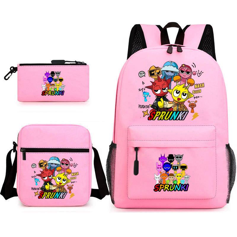 New Rhythm Box Sprunki Music Game Schoolbag Backpack Pencil Case Three-piece Set Student Heat Transfer Backpack D