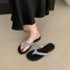 Franska minimalistiska tå-strandsemester-sandaler sommar kontrasterande färg flip-flops damsandaler