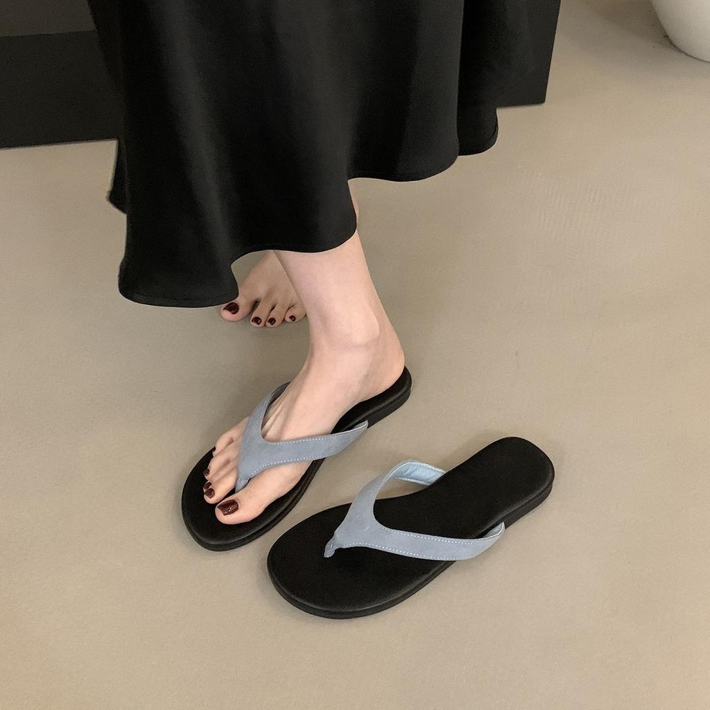 Franska minimalistiska tå-strandsemester-sandaler sommar kontrasterande färg flip-flops damsandaler