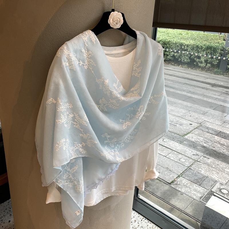 Floral Embroidered Lightweight Breathable Scarf For All Season