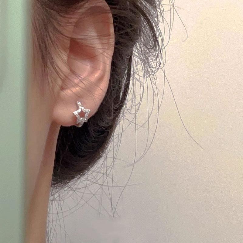 Diamond-inlaid Star Ear Buckle Hollow Five-pointed Star Earrings High-end Small Fresh Earrings