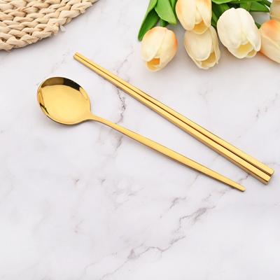 Set di stoviglie in acciaio inossidabile dorato da 2 pezzi, cucchiaio da cena a specchio, bacchette 304, set di posate, set da pranzo e cena, stoviglie da viaggio portatili