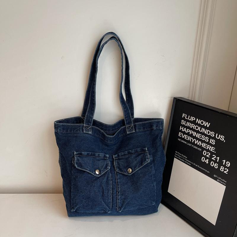 

Зарубежный стиль простой модный тренд повседневная личность большая вместимость сумка-тоут лето новый 2025 женская сумка через плечо темно-синий