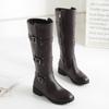 Classic Buckle Strap Knee High Boots for Women Autumn Winter Casual Low Heels High Riding Boot Round Toe Lady Shoes WSH5388