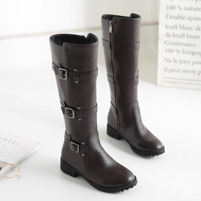 Classic Buckle Strap Knee High Boots for Women Autumn Winter Casual Low Heels High Riding Boot Round Toe Lady Shoes WSH5388