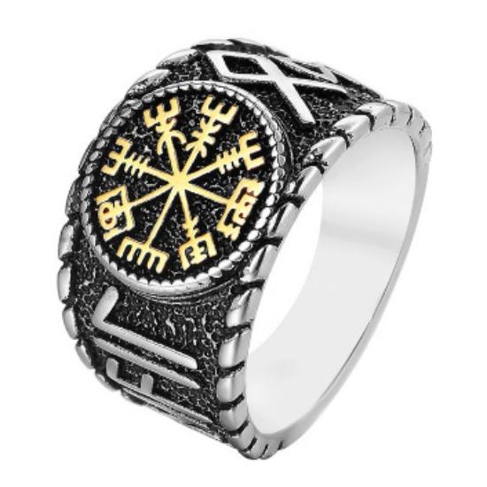 New Norse Mythology Viking Compass Men'S Ring, Viking Rune Men'S Ring