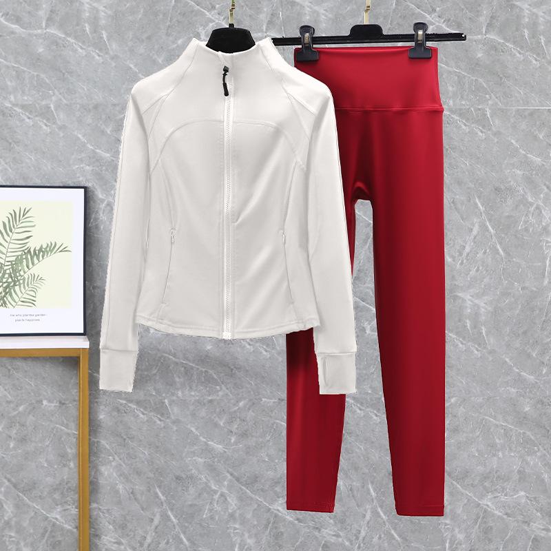 Damski strój do jogi i biegania z wysokim stanem, szybkoschnący - Podnoszący biodra, zestaw fitness na wiosnę/jesień