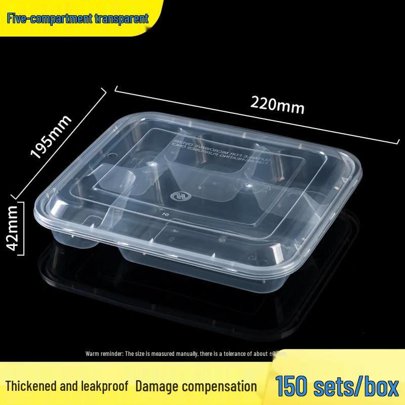 Disposable 5-Compartment Meal Prep Containers