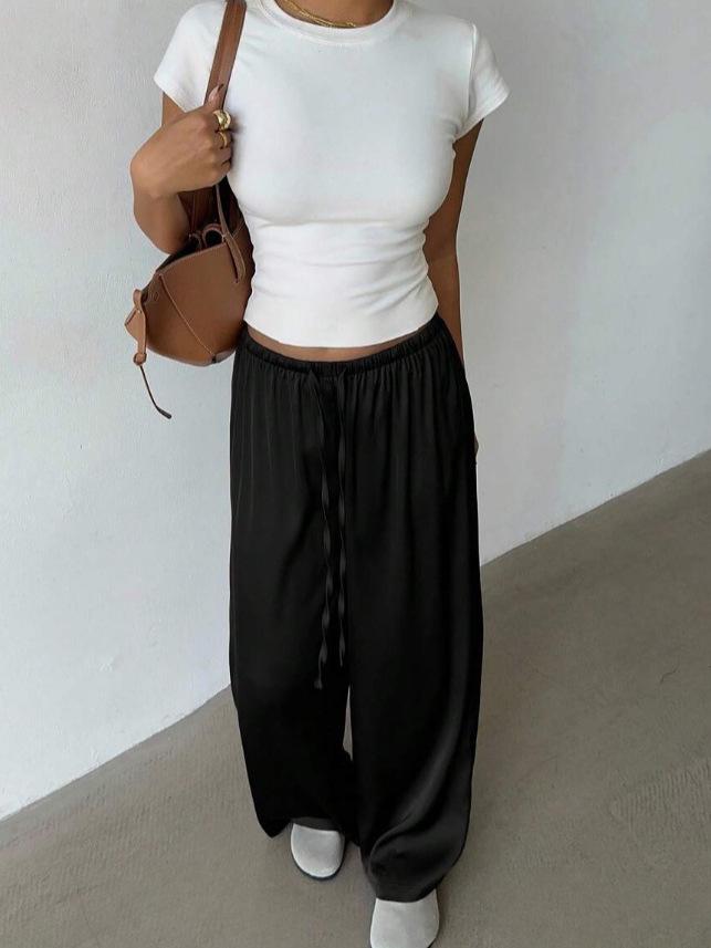 Women's Satin Low-Rise Retro Casual Pants - Perfect for Commuting