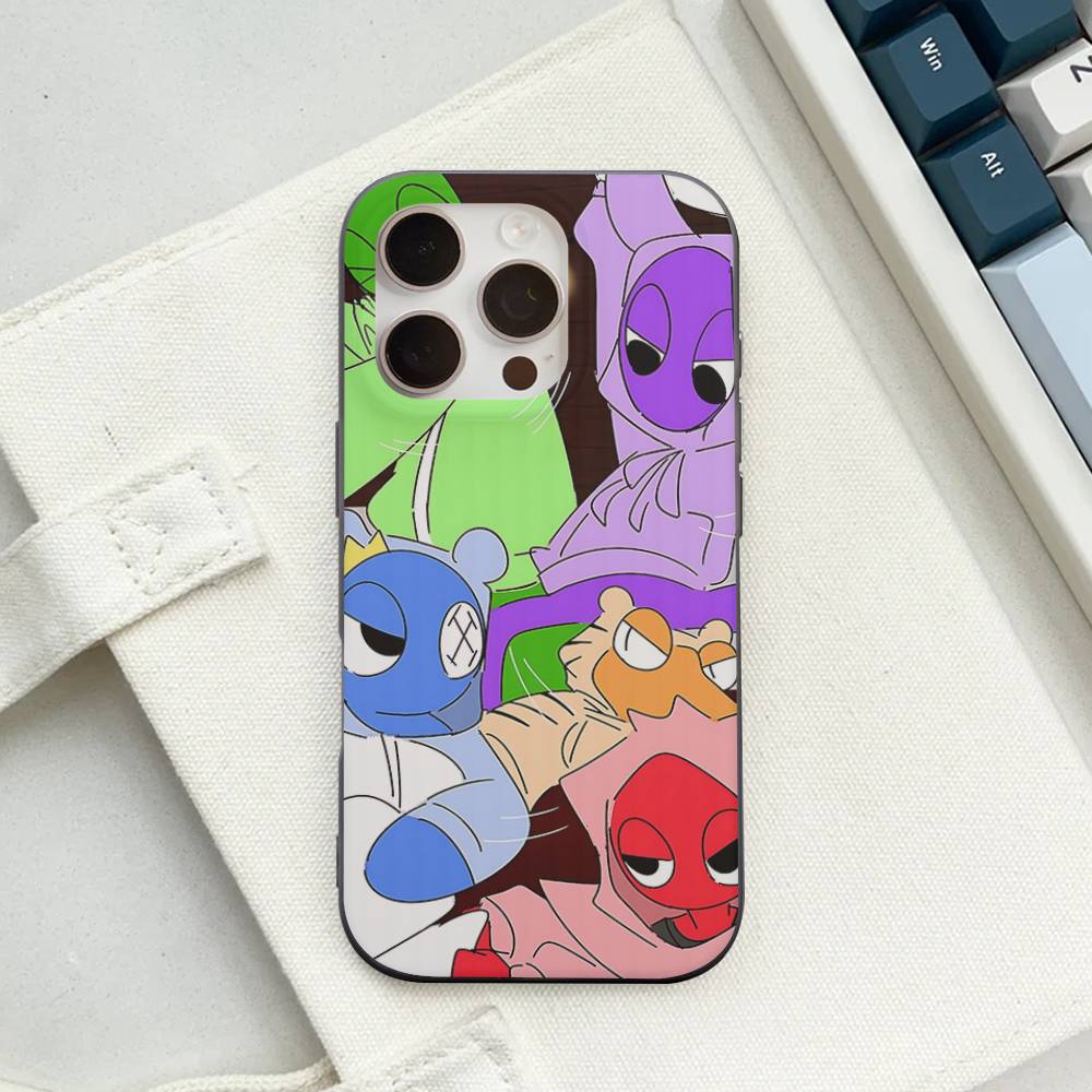 Cartoon R-Rainbow Friends Wave Corrugated Phone Case For IPhone 17 Air 16 15 14 13 11 12 Pro Max Plus Matte Cover