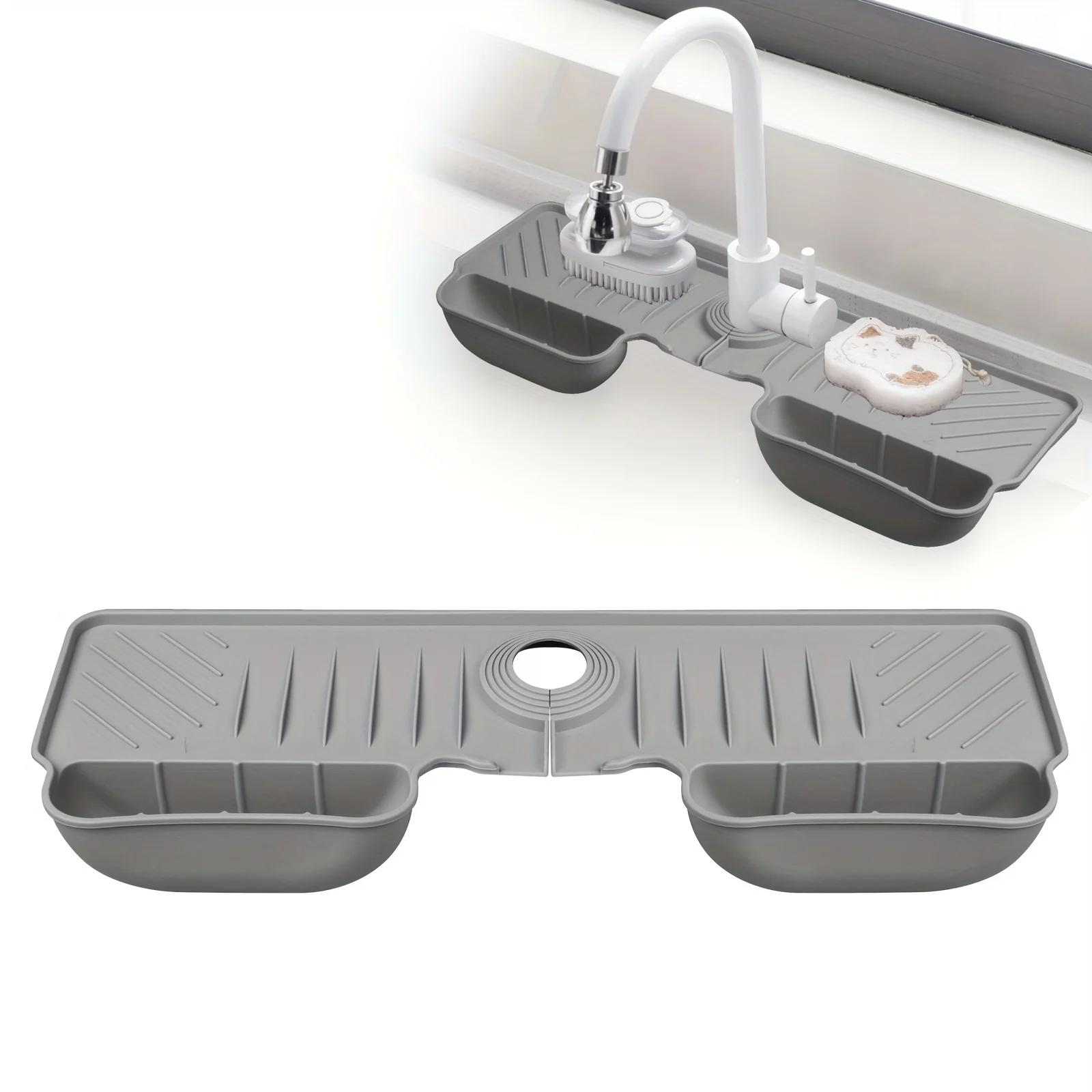 

Силиконовый брызговик для крана, коврик для сбора воды, коврик для раковины, поднос, сушильный коврик, держатель для губки для мытья посуды, органайзер для кухонной раковины серый