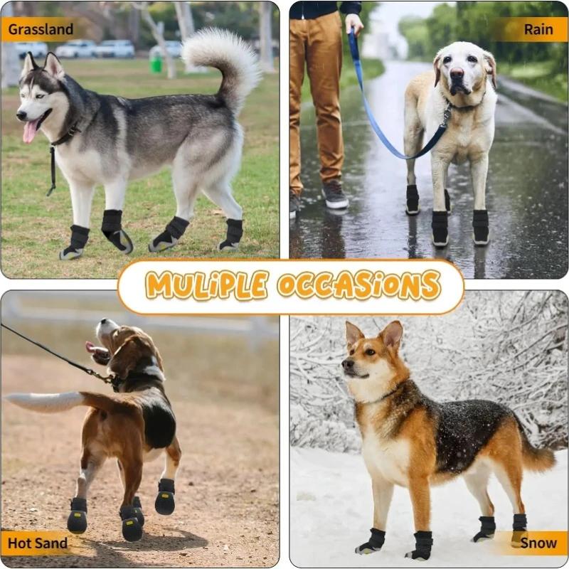 Outdoor Dog Shoes for Large Size Dogs Waterproof Medium Dog Boots Breathable Mesh Elastic Double Strap Safety Reflective Strips for Pet Products