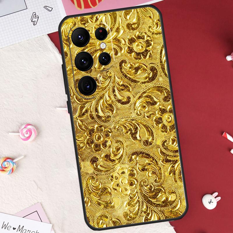 Gold Floral Pattern Case For Samsung Galaxy S20 FE S21 S22 S23 Ultra S9 S10 Note 10 Plus Note 20 Ultra Cover