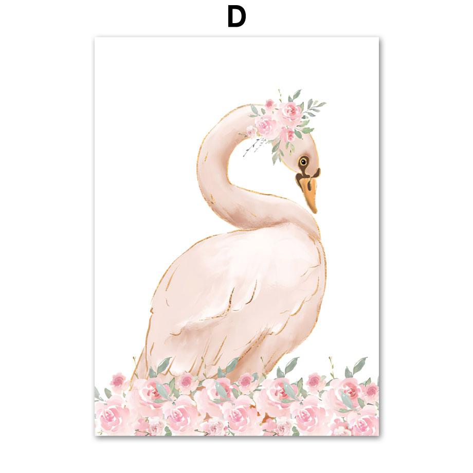 Pink Angel Girl Sun Moon Cloud Swan Castle Wall Art Nursery Canvas Painting Nordic Posters Prints Pictures Baby Kids Room Decor