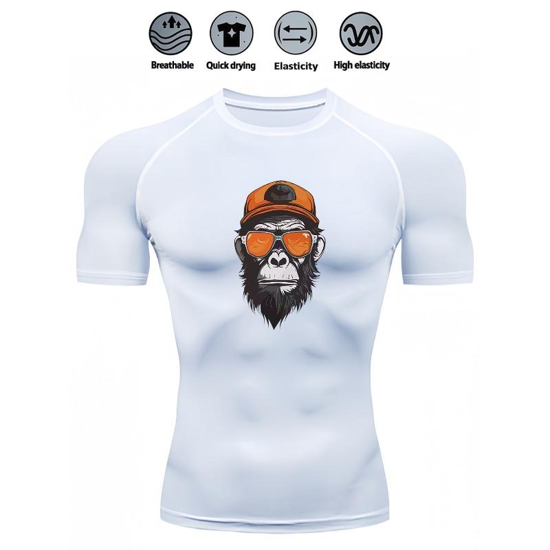 Men's Slim Fit Compression Shirt Quick Dry Breathable Gym Running Funny Animal Print Activewear