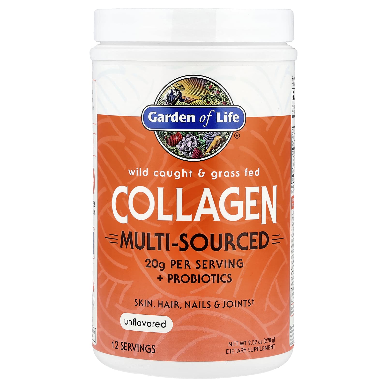

Natural Grass-Fed Collagen, Various Ingredients, Unflavored, 270G(9.52Oz)