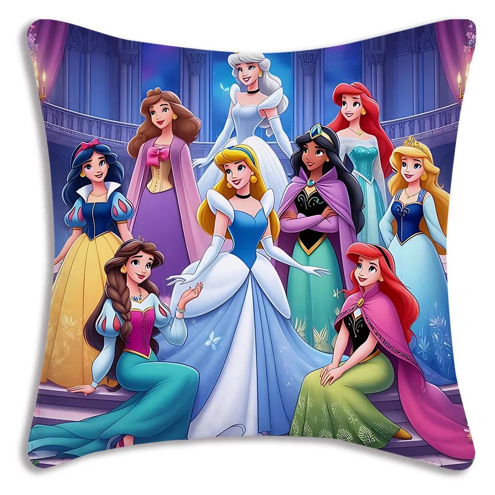 Pillow Covers Cartoon Cute Disneys Elsa Ariel Princess Sofa Decorative Home Double-sided Printing Short Plush Cute Cushion Cover