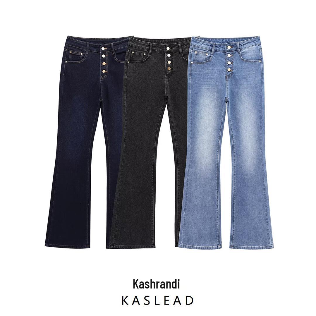 

2025 Spring Women s European & American High Waist Flare Jeans Large чёрный