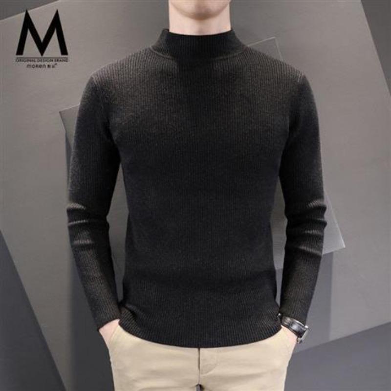 Men's Half Turtleneck Sweater Thick Autumn Winter Slim Sweater Pullover Mid-collar Knitted Base Shirt