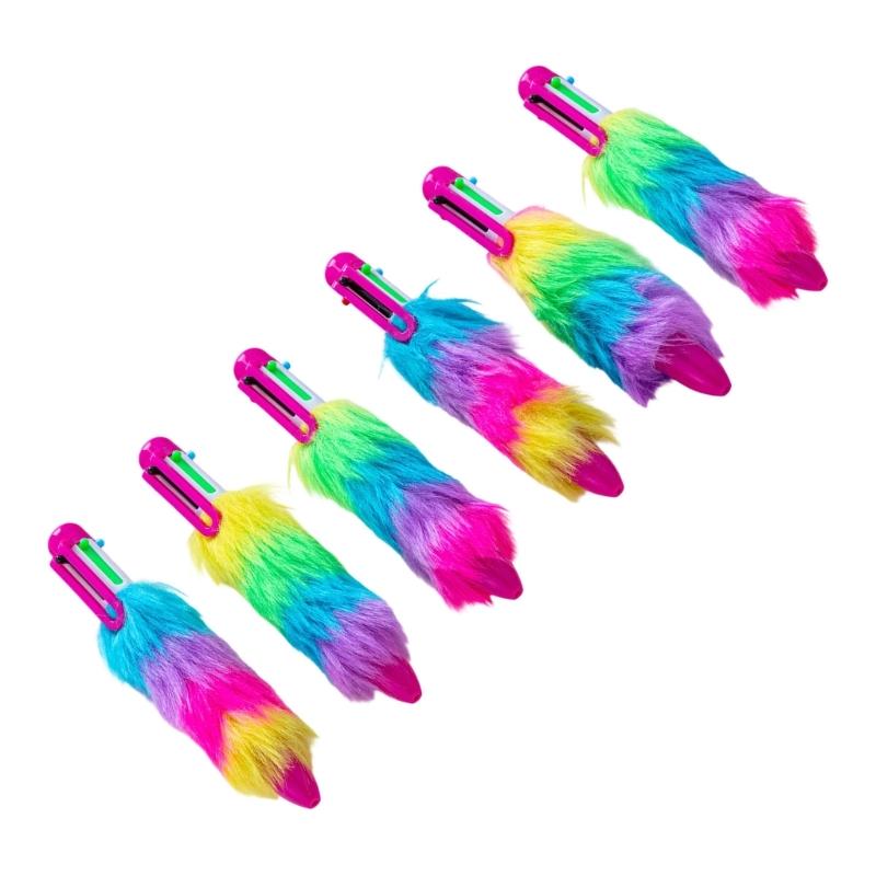 

6 In 1 Ballpoint Pen With Plush Barrels 6Colors Quick Switching Design For Students Professional Reusable Refill System 1