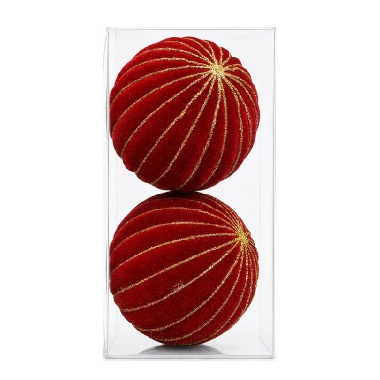 2Pcs Christmas Baubles Ornament Sparkling Velvety Sphere Decoration For Christmas Tree Wreath Mantels Window Display