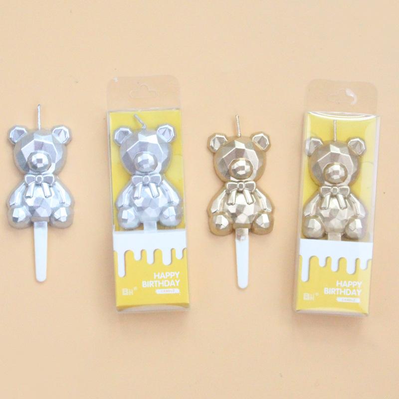 Birthday Cake Decoration INS Diamond Bear Candle Cute Cartoon Children's Party Baking Decoration Supplies