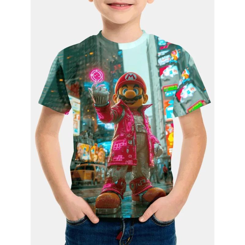 Modisches Bedrucktes Kurzarm Lockeres Rundhals Oberteil Einfache T-Shirts Jungen