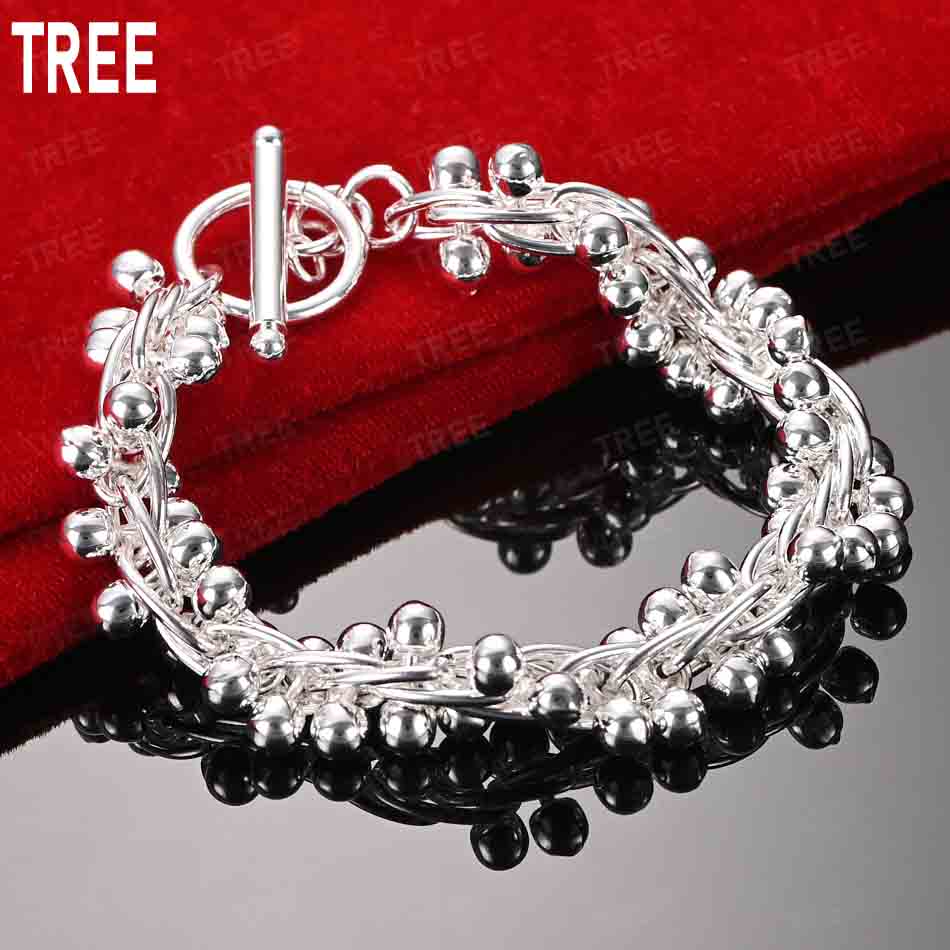 925 Sterling Silver Grape Bundle Side Chain Beautiful Bracelet Gift Jewelry 20CM