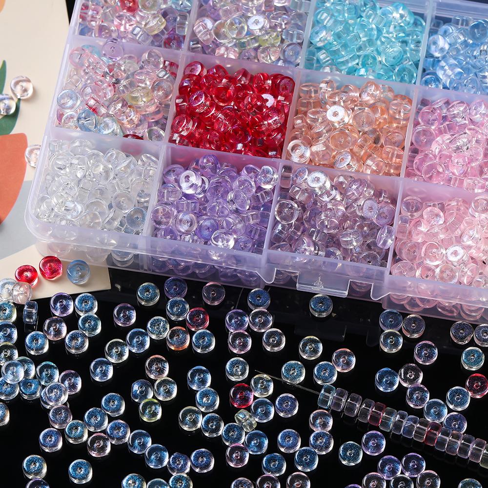 50pcs Glass Round Flat Wheel Beads Colored Loose Spacer Beads for DIY Jewelry Making Earrings Necklaces Bracelets Accessories