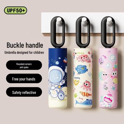 Buckle 6-Rib Kids' Cartoon Umbrella with Safe Edges for Boys & Girls - Ideal for Sun and Rain.