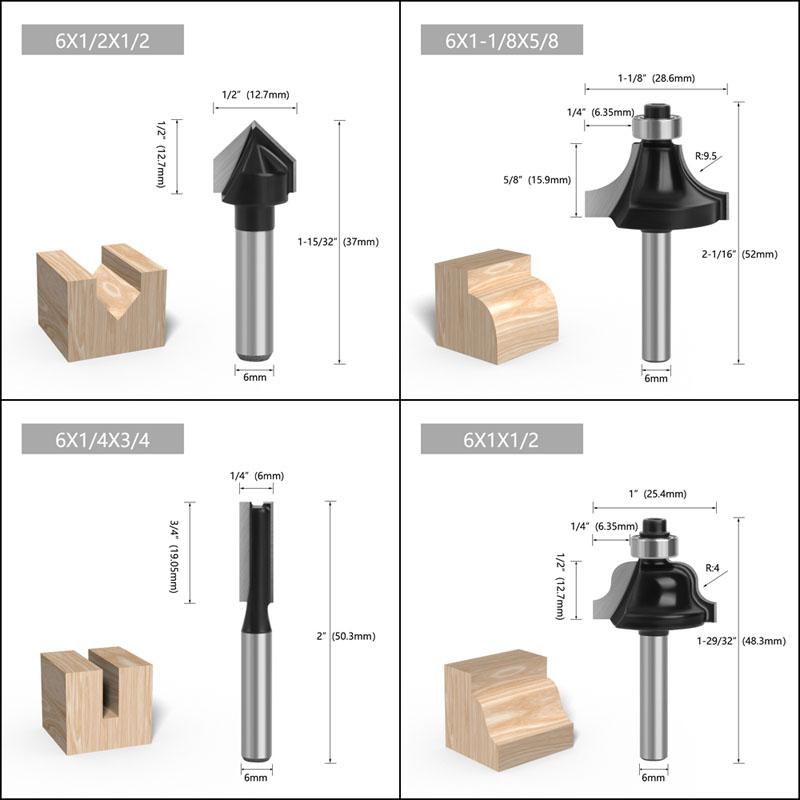 12pcs 6mm Shank Router Bit Set Trimming Straight Milling Cutter Wood Bits