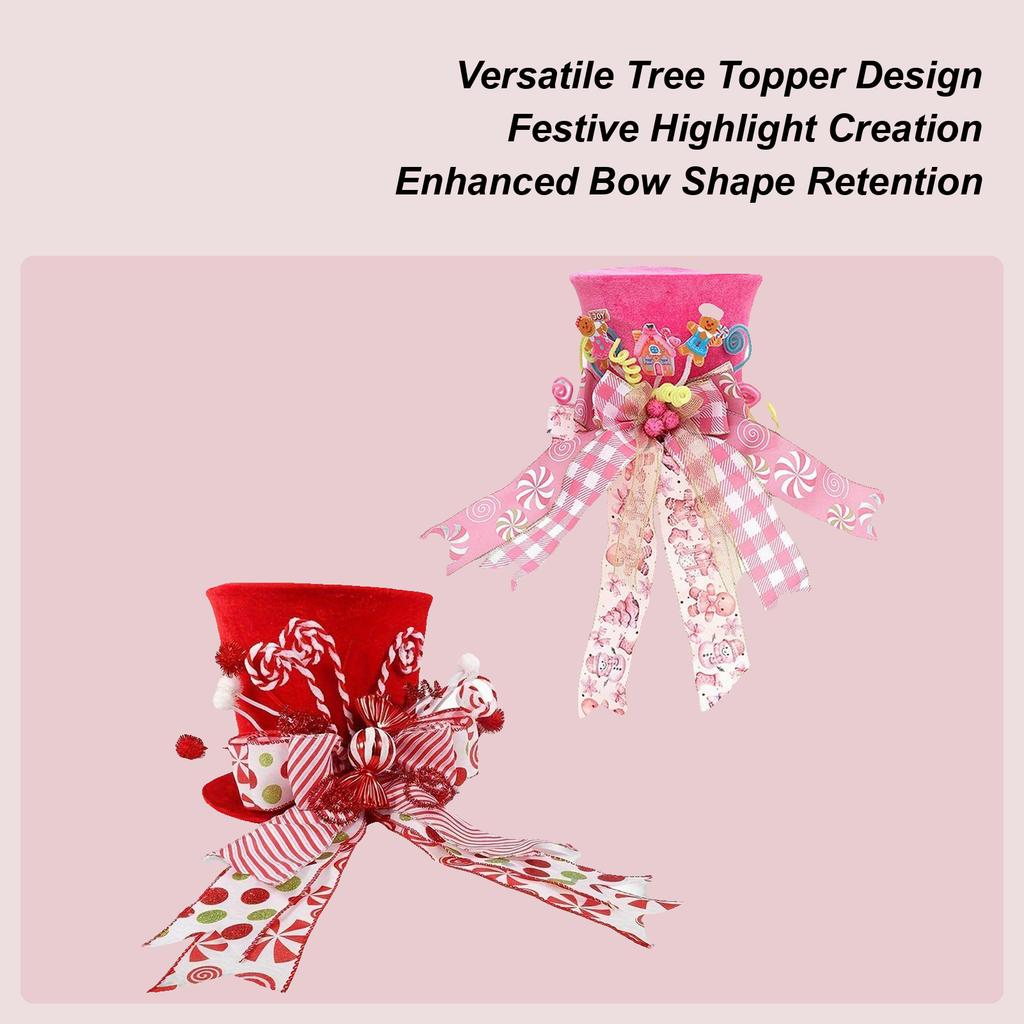 Christmas Tree Topper Christmas Decorations Hat Topper With Bows Ribbon Ornaments Party Supplies For Holiday Living Room