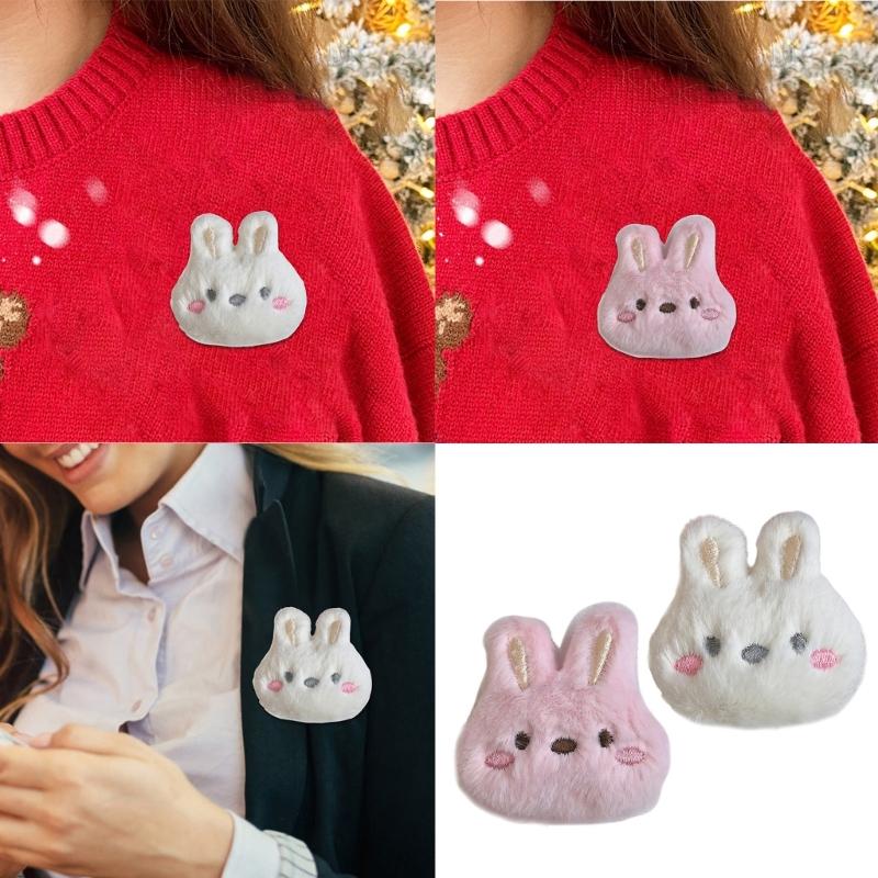 Cartoon Plush Rabbit Head Brooch Soft and Comfortable Clothes Badge for Kids Teens and Adults Fashion Backpack Accessory