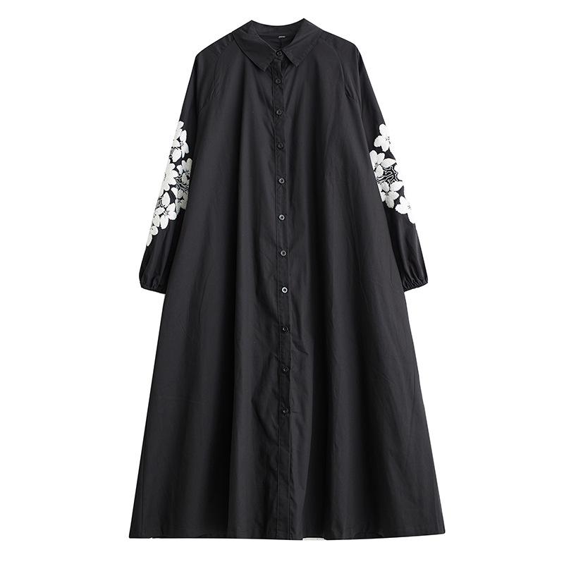 Real Shot Spring Autumn Loose Plus Size Patchwork Long Sleeve Shirt Dress