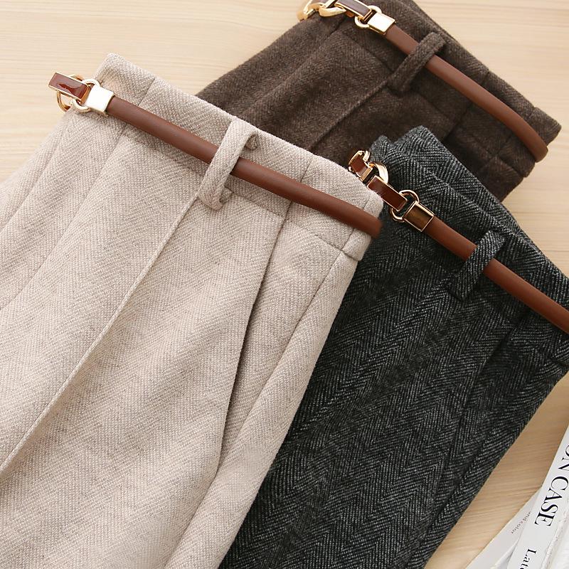 Women's Straight Leg Wool Flannel Trousers: Thick, Warm, and Comfortable for Autumn and Winter.