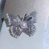 Sparkling Diamond Butterfly Pearl Brooch Elegant Corsage Pendant Pin  Accessories